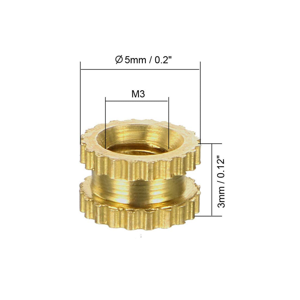uxcell M3 x 3mm L x 5mm OD Female Thread Brass Embedment Nuts 100Pcs