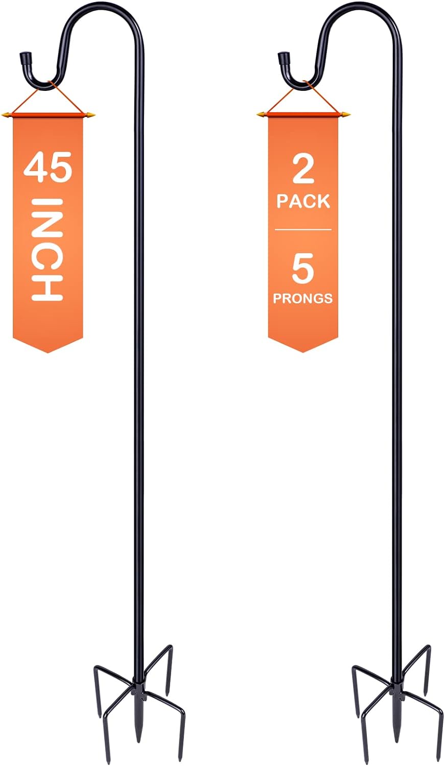 Bird Feeder Pole, 45 INCH Heavy Duty Shepherds Hooks for Outdoor with 5 Prong Base, Adjustable Stand Hanger for