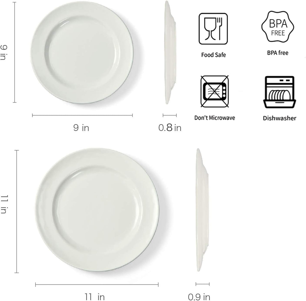 8.5" Melamine Round Dinner Plates, 6-Piece Plate Sets, Ivory