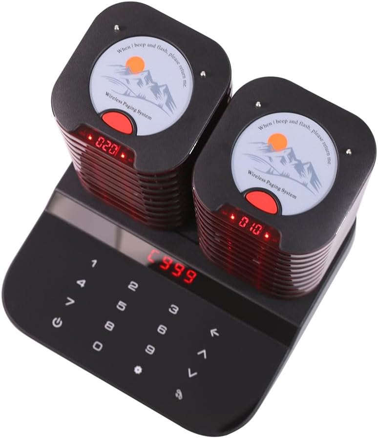 Restaurant Pager System Touch Keyboard Wireless Calling System 20 Pagers Beeper Buzzer Guest Customer Queue Pagers