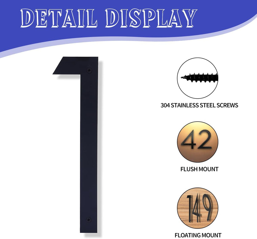 16 Inch Modern House Numbers for Outside,Black Floating House Numbers (1) | Waterproof Large Address Numbers With