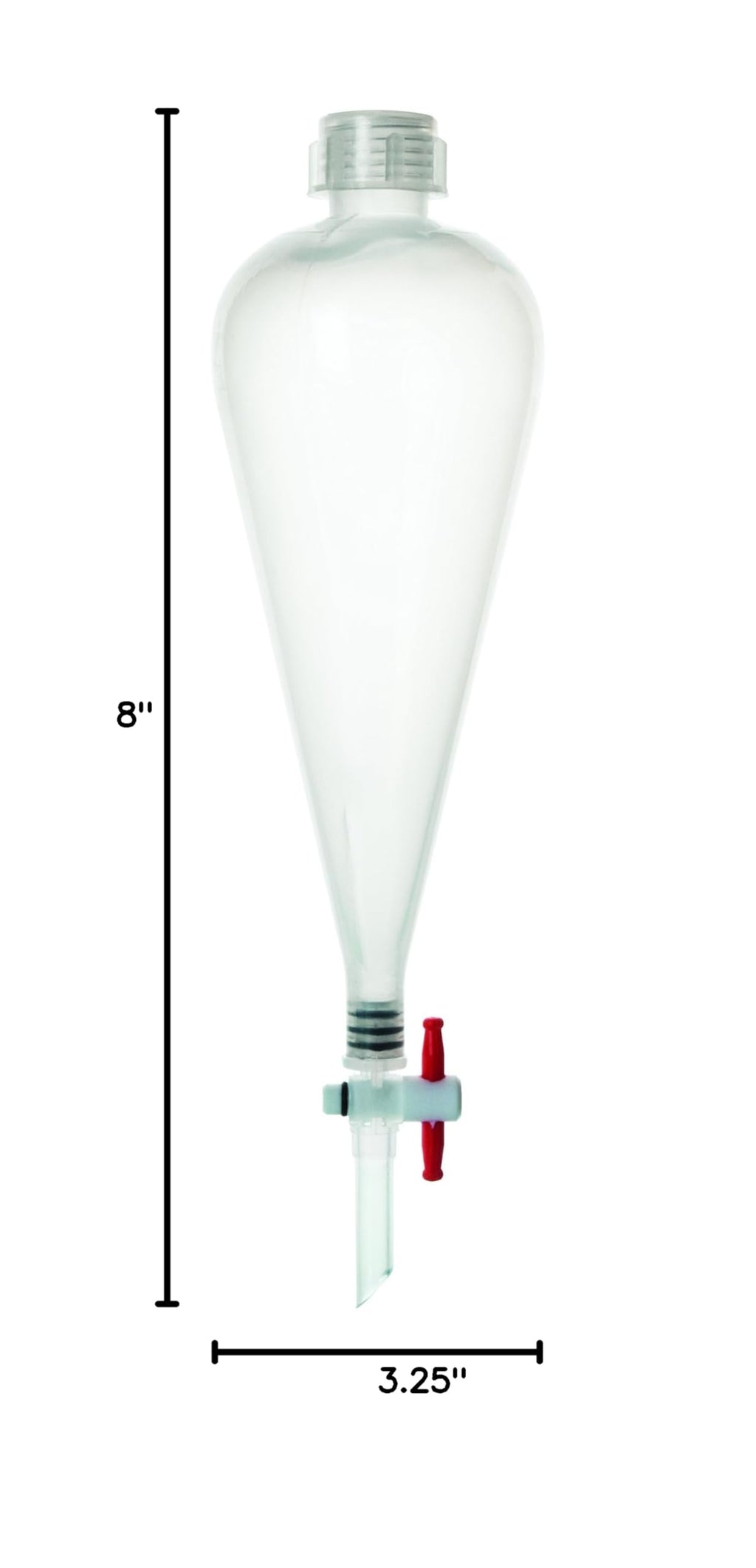 Separating Funnel, 250ml - Polypropylene Stopcock, PTFE Plug - Leak-Proof Screw Cap
