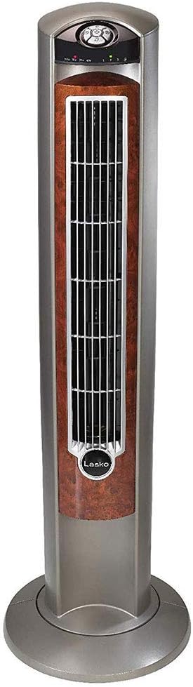 Lasko Oscillating Tower Fan with Remote - 42" Tall – Gray/Woodgrain