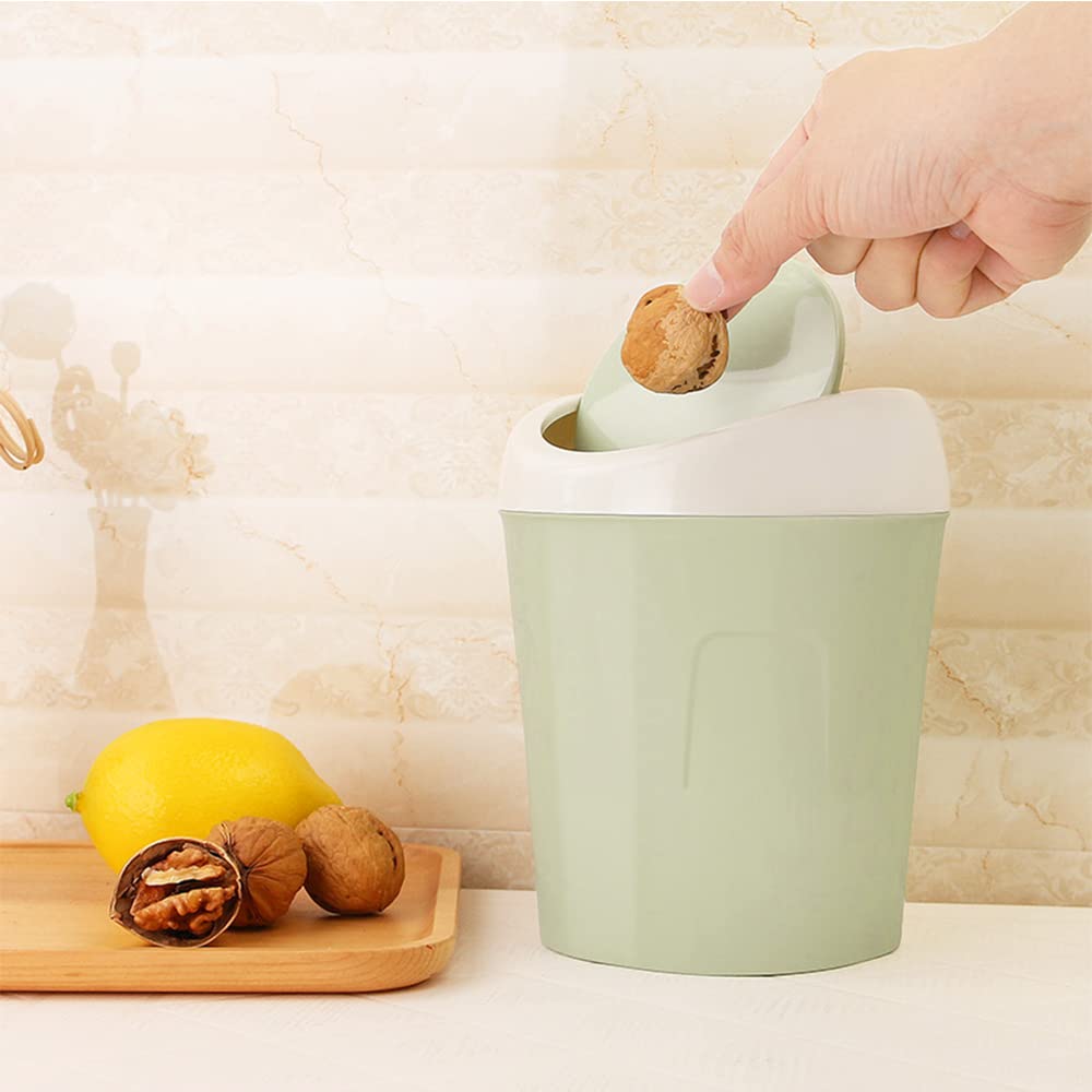 2 Pcs Plastic Mini Wastebasket Trash Can with 120 Trash Bags, Tiny Desktop Waste Garbage Bin with Swing Lid for Home
