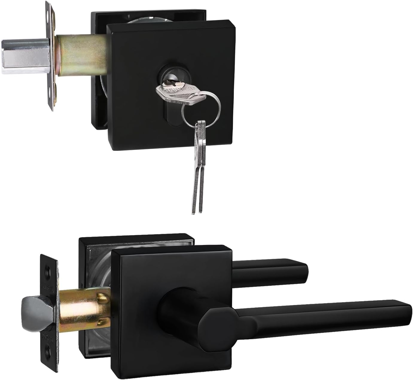Keyed Deadbolt Lock with Passage Lever Handle Set