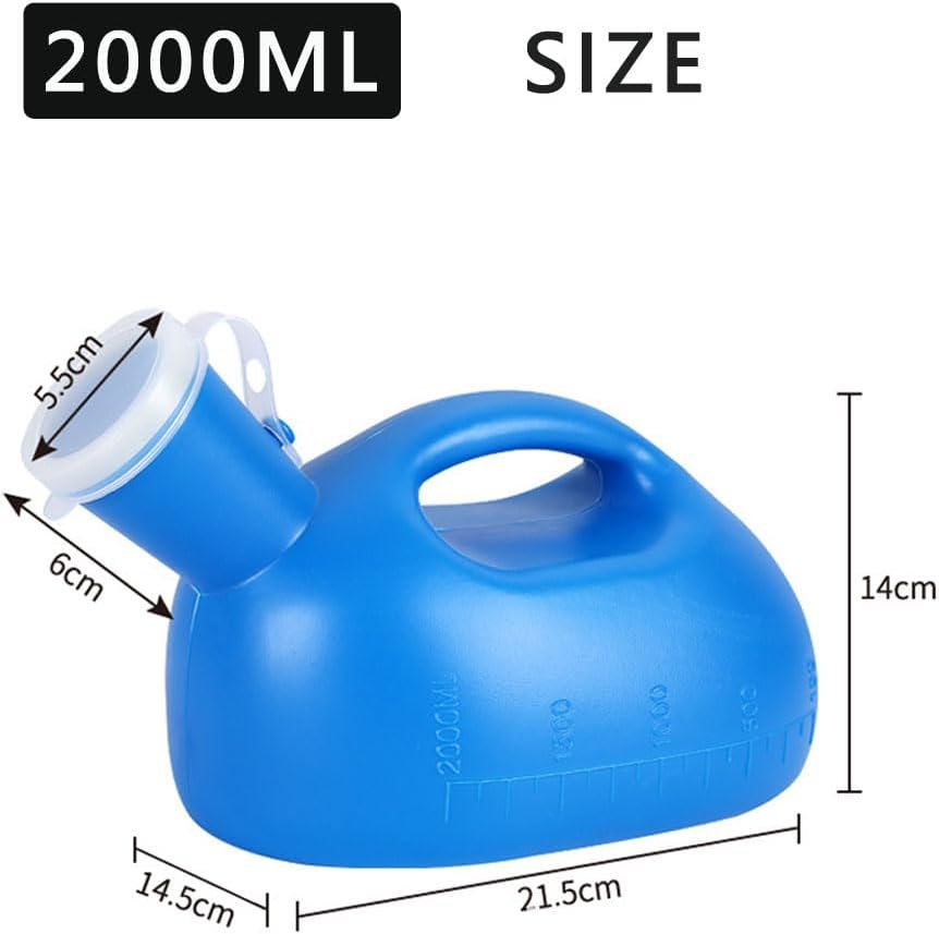 Male Urinal Bottle 68 OZ Portable Urinals for Men 59" Long Hose with Lid (Blue)