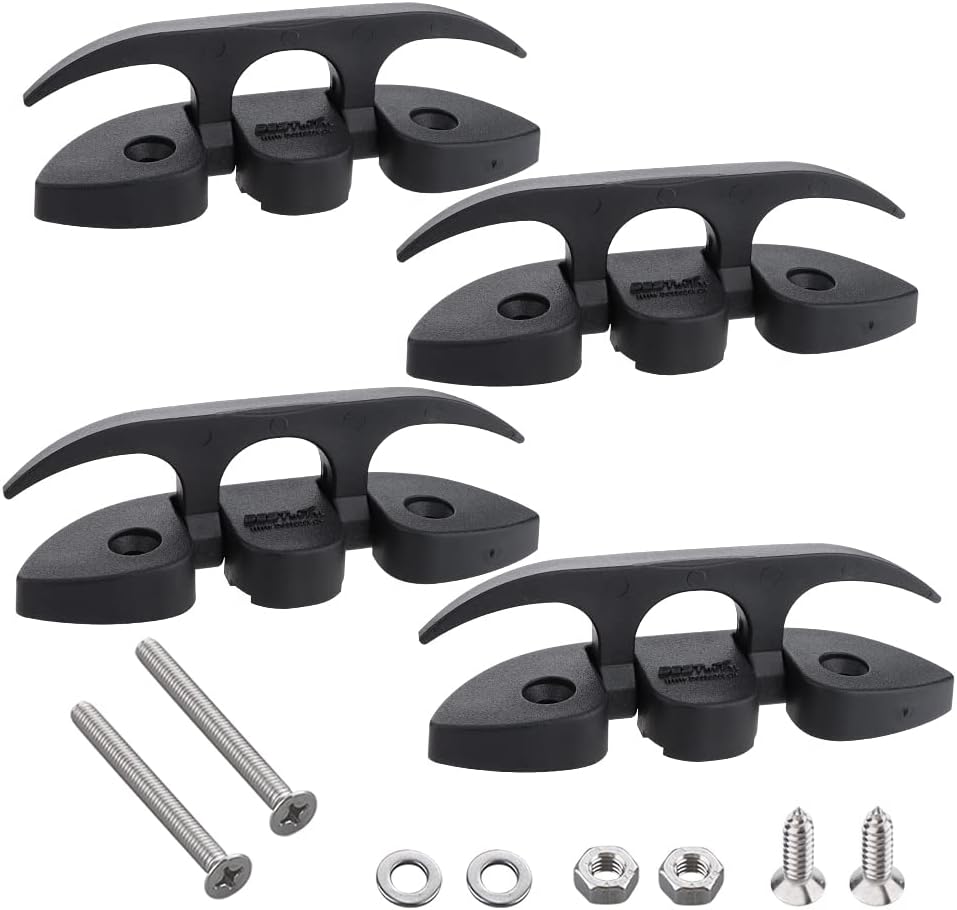 4 Pcs 5" Folding Cleat, Flip-up Dock Cleat. Marine Grade Nylon, Black