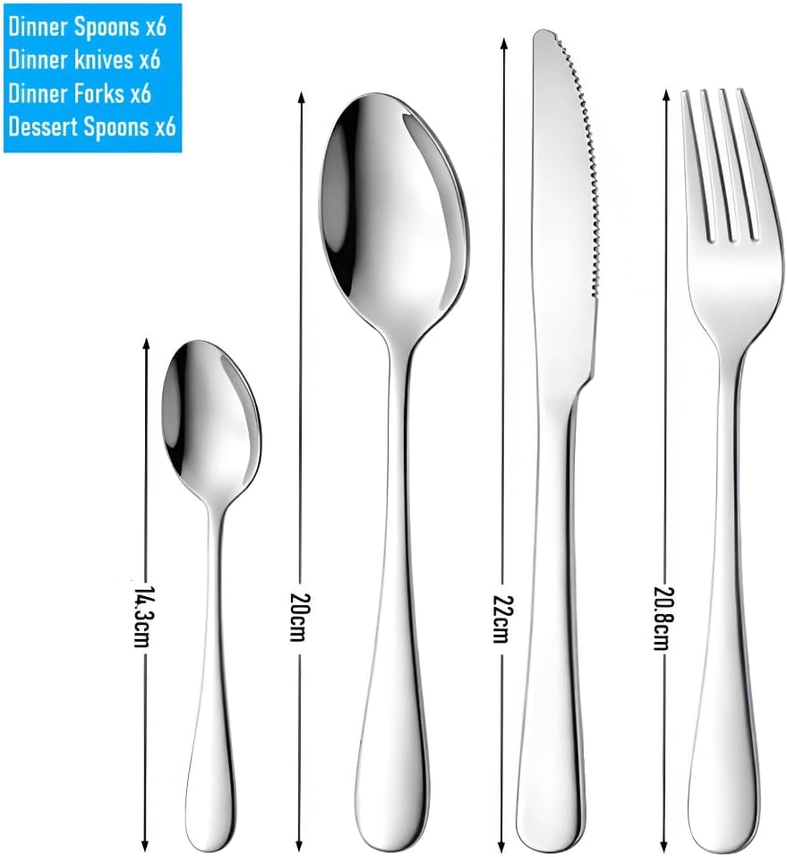 Premium 24-Piece Silverware Set with Holder/Organizer, Modern Design Spoons, Forks, Dinner Knives, Dessert Spoons