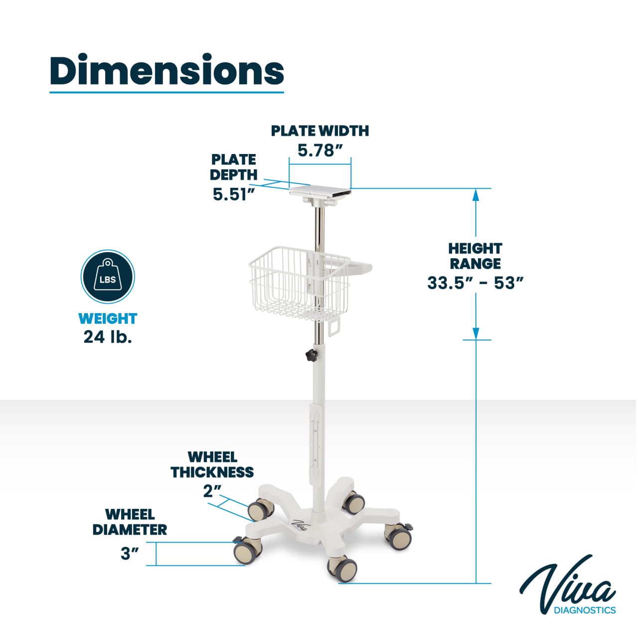 VivaDiagnostics Omni Spot Vital Signs Monitor with Mobile Cart, Monitor de signos vitales, Includes Thermometer