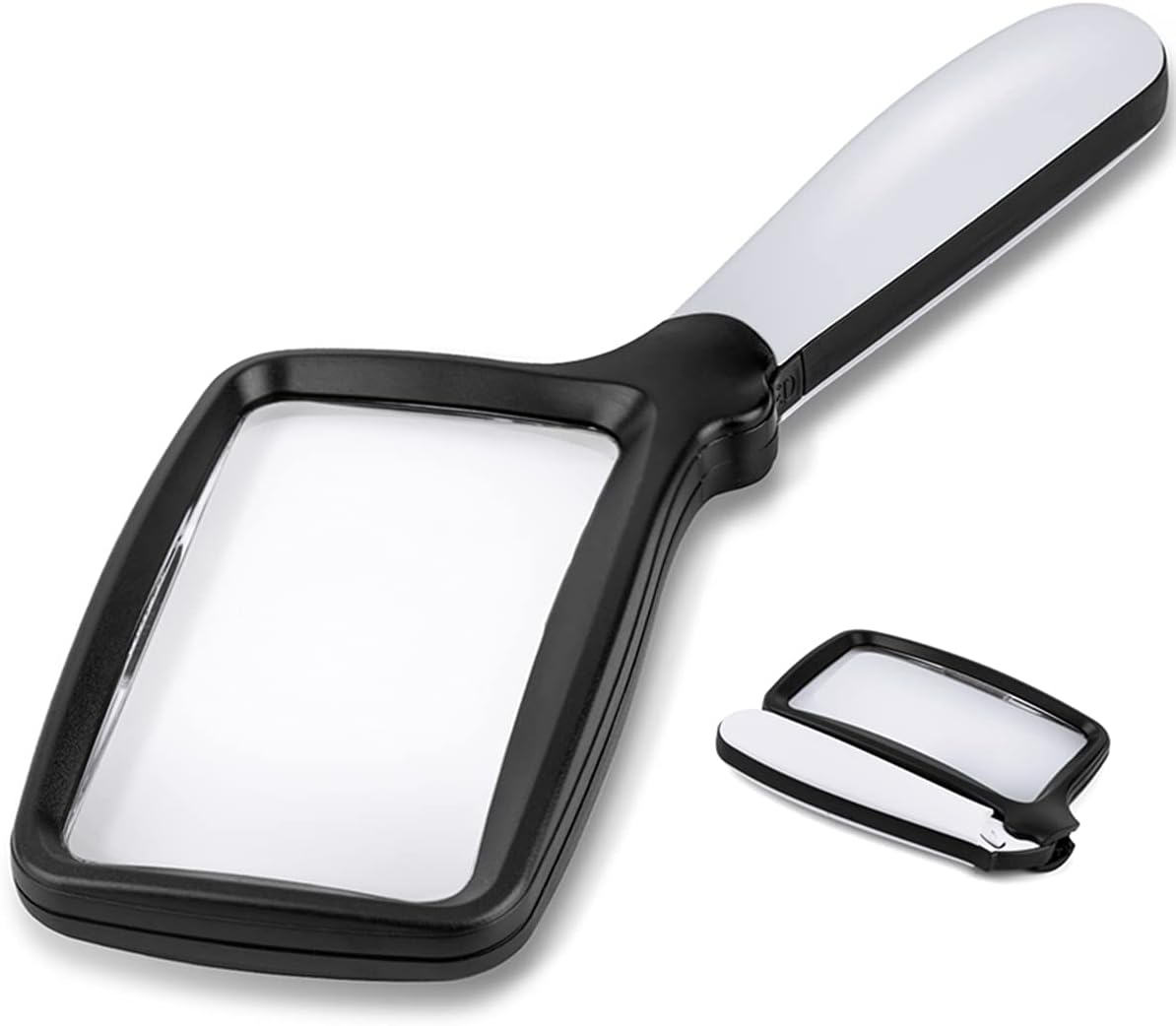 Folding Handheld Magnifying Glass with Light, 5X Large Rectangle Reading Magnifier with Dimmable LED for Seniors with