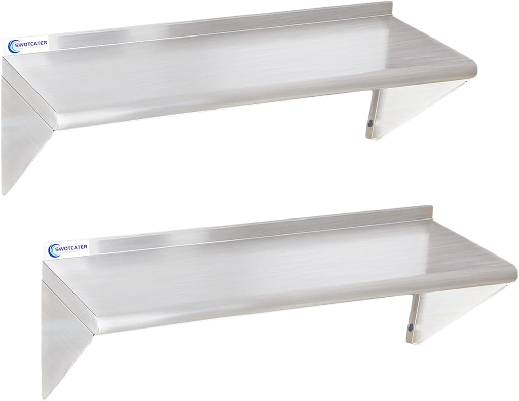 Stainless Steel Shelf 2 Pack 12"x36", Wall Mounted Metal Shelves