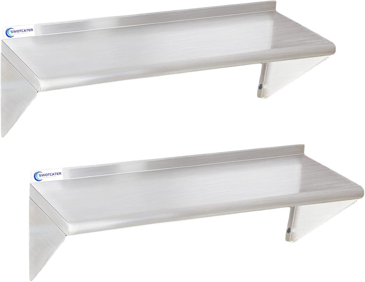 Stainless Steel Shelf 2 Pack 12"x36", Wall Mounted Metal Shelves