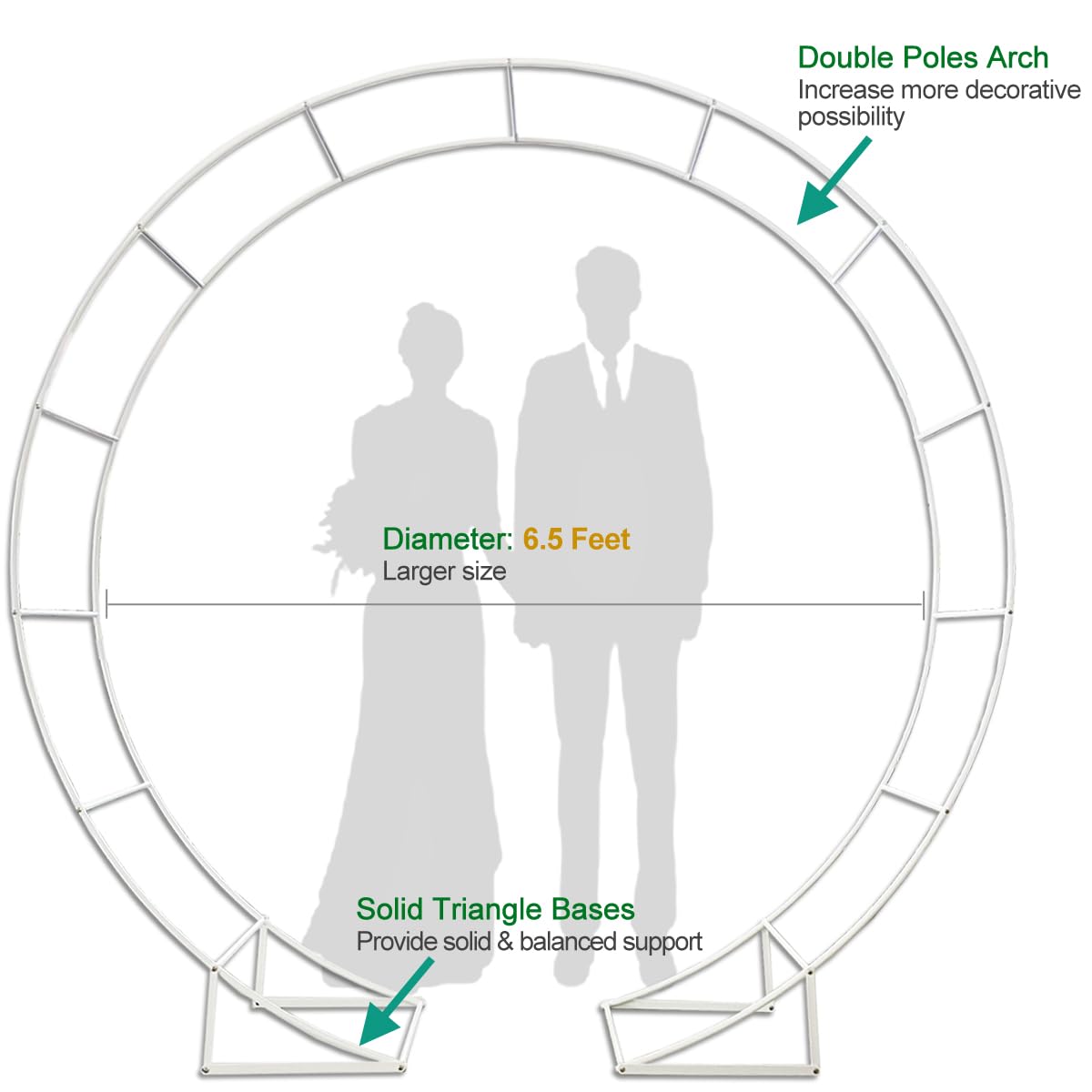 Round Wedding Arch 6.5ft Metal Backdrop Stand with Base