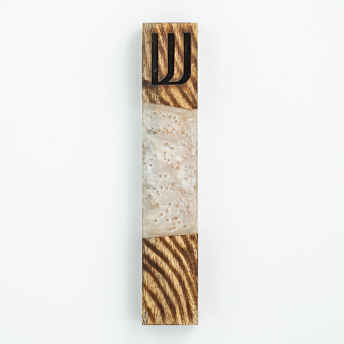 Wood Resin Mezuzah with Hebrew Shin Symbol – Handcrafted Doorpost Decoration for Indoor & Outdoor Use – Gift for