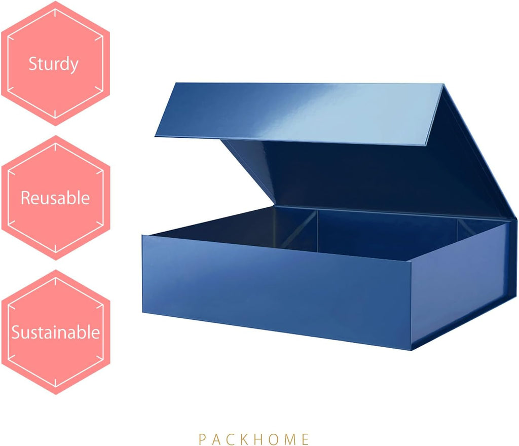 Large Gift Box 13.5x10x3.5 Inches, Sturdy Shirt Box with Magnetic Lid for Multiple Occasions (Glossy Blue)