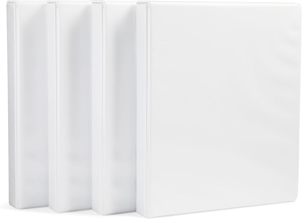 3-Ring Binder with Round Rings and Interior Pockets, 1-Inch, White, 4-Pack