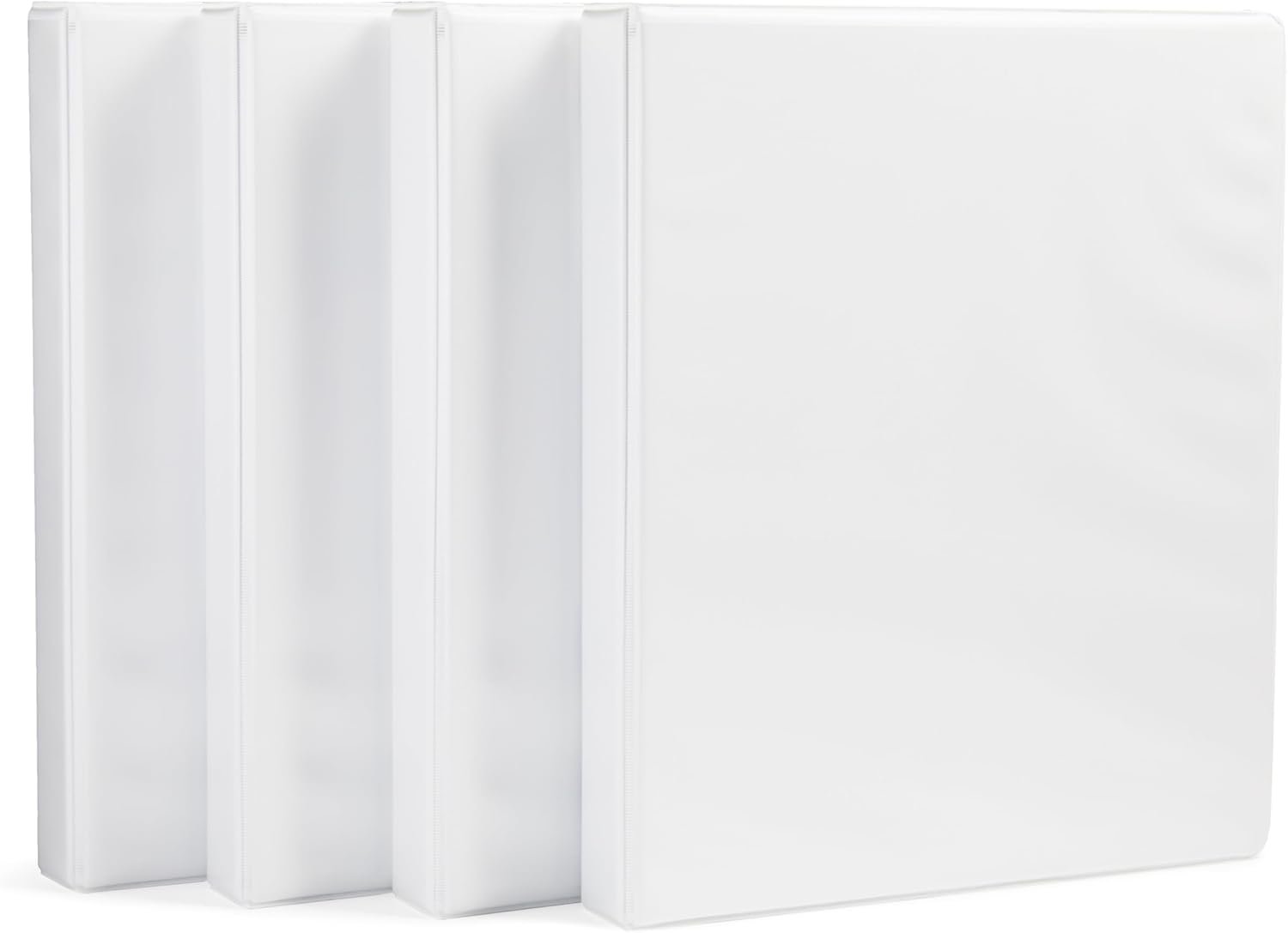 3-Ring Binder with Round Rings and Interior Pockets, 1-Inch, White, 4-Pack