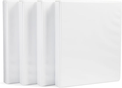 3-Ring Binder with Round Rings and Interior Pockets, 1-Inch, White, 4-Pack