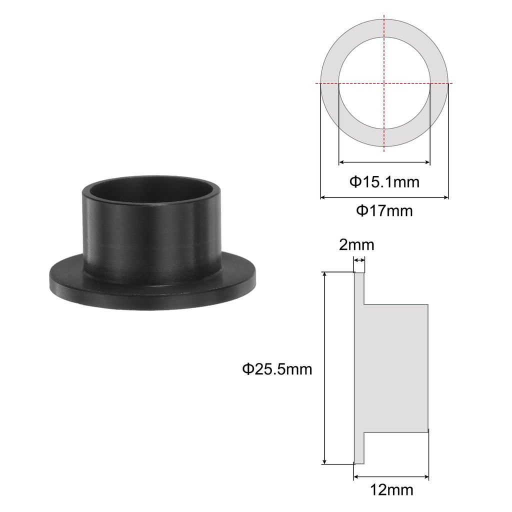 HARFINGTON 8pcs Flanged Sleeve Bearings Plastic Bushings 15.1mm Bore x 17mm OD x 12mm Length Black POM Bushings