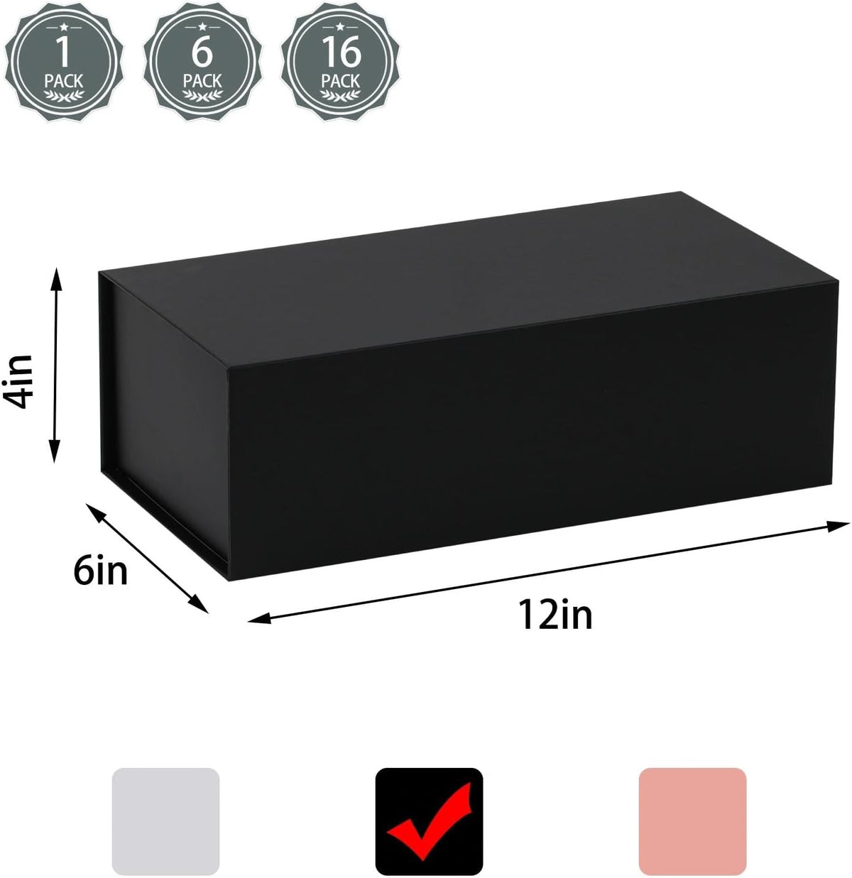 Black Gift Box, 12x6x4 Inch Gift Boxes for Presents & Packaging