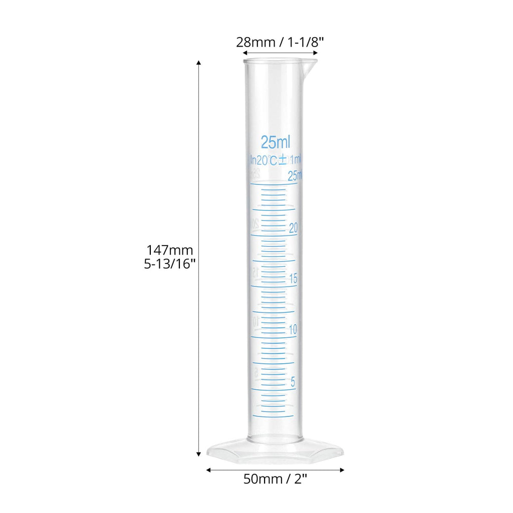 QWORK 25 ml Plastic Measuring Cylinders, 10 Pieces Lab-Tested Graduated Cylinders with Hexagonal Base