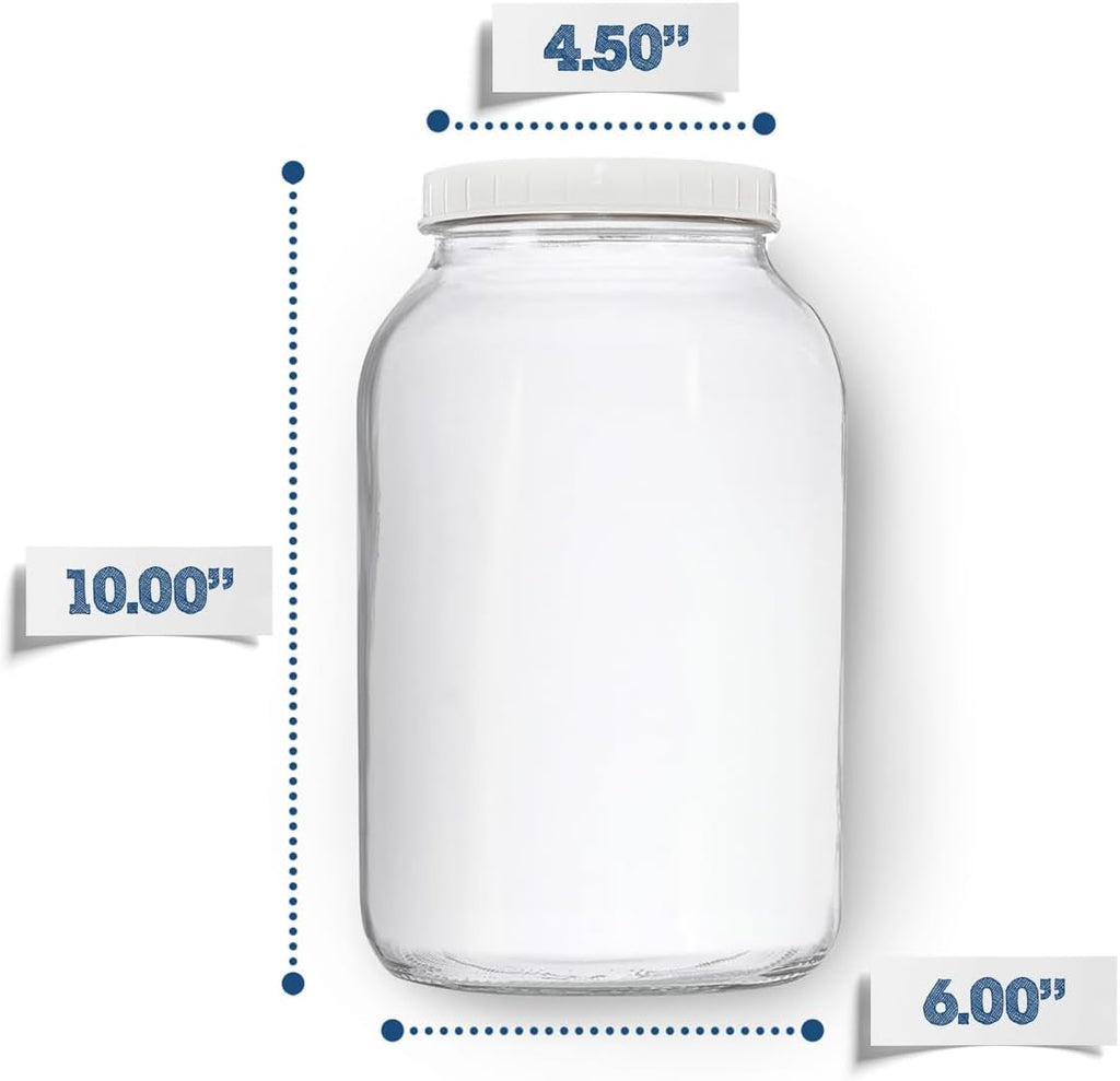 2 One-Gallon Glass Kombucha Jars & Breathable Muslin Cloth Covers, and Rubber bands | 2 Pack Gallon Jars | Perfect