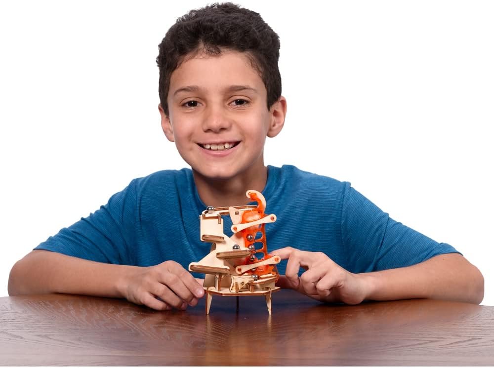 Marbleocity Triple Play 4-Bar Link — Build A Wood Marble Machine — Tinkineer STEM Kit — for Ages 9+
