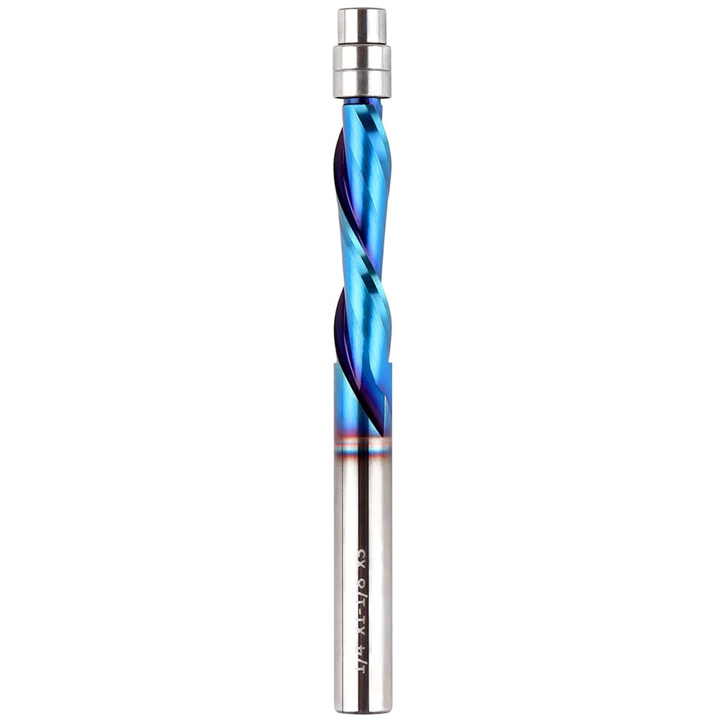Downcut Spiral Flush Trim Router Bit, 1/4 Inch Shank Solid Carbide Flush Trim Router Bits Spiral with Nano Coated by