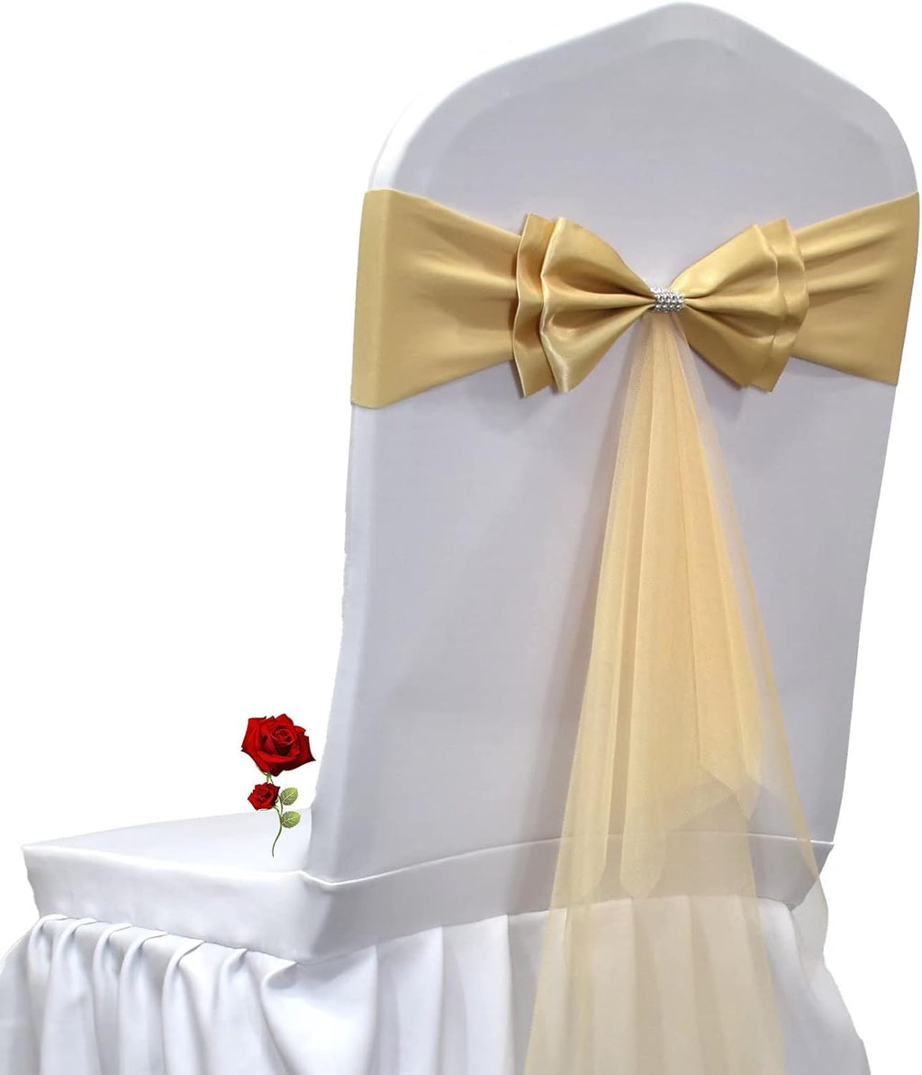 Pack of 20 Double Bows Organza Stretch Chair Sashes, for Wedding Party Chair Cover Decoration, Spandex Stretch Chairs