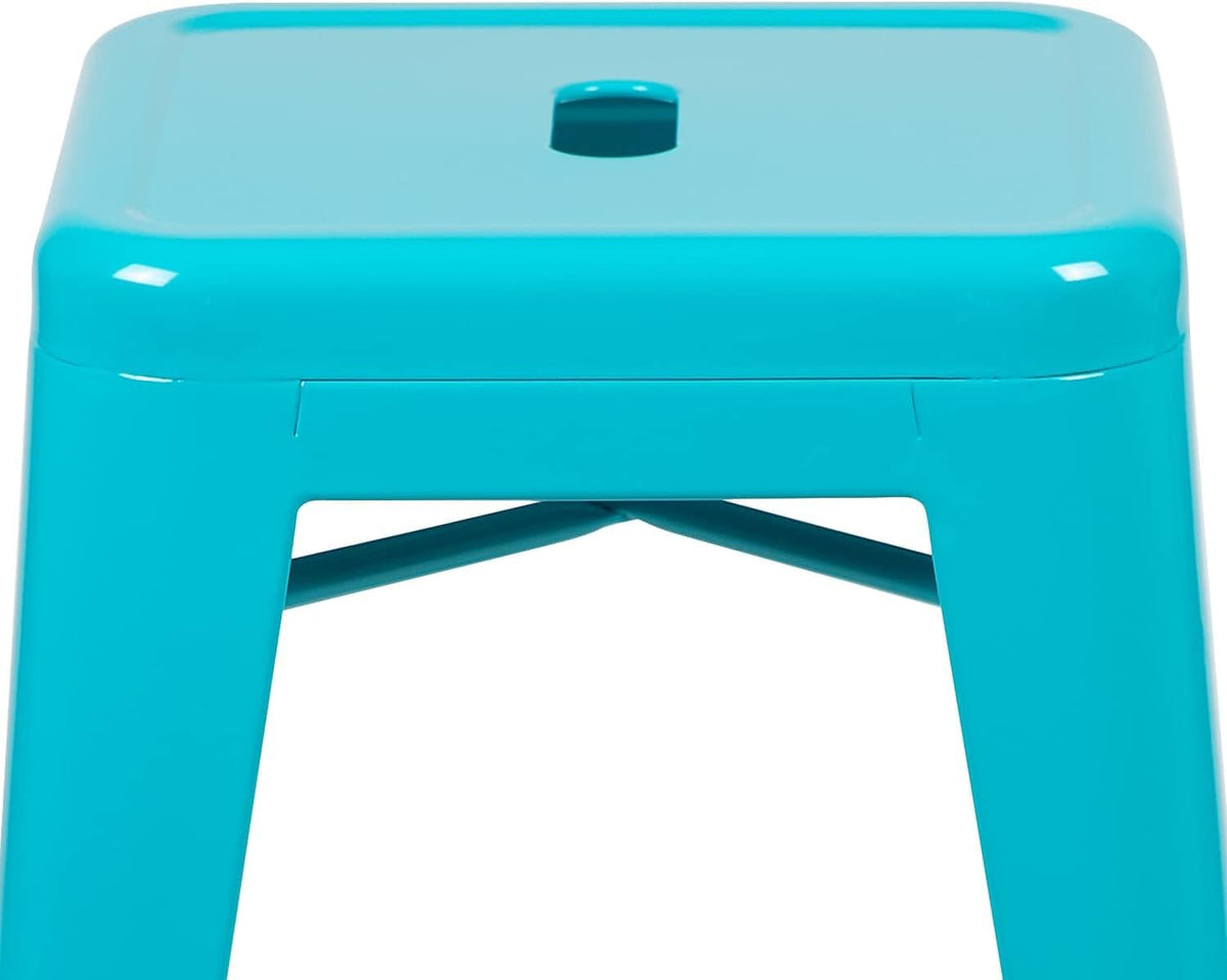 24 in Metal Stackable Counter Stool, Teal, 4-Pack