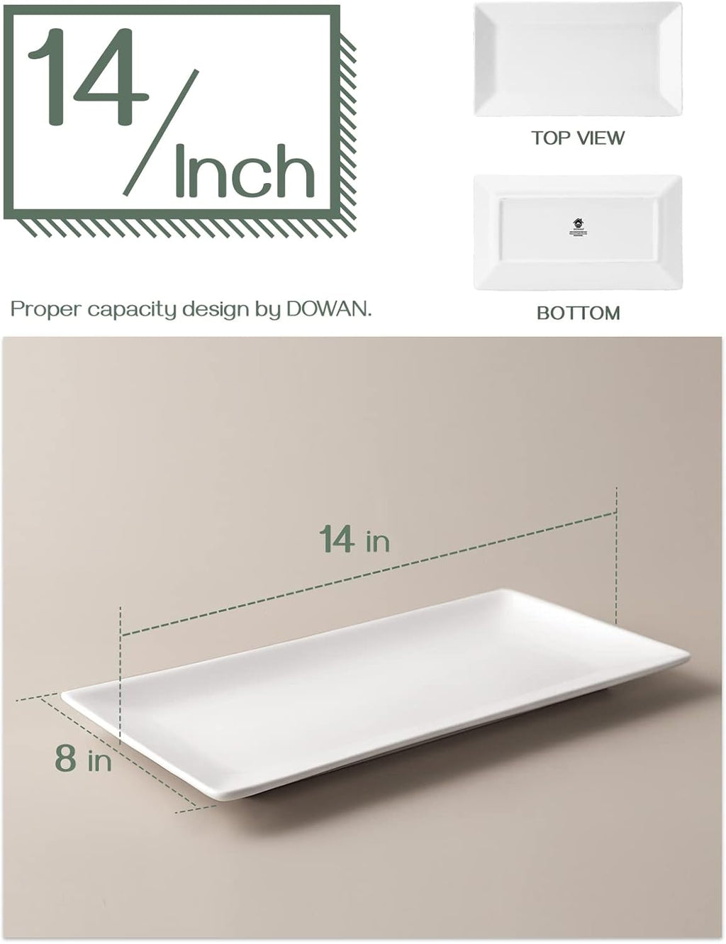 14" Serving Trays, Serving Platters, Ceramic Serving Platters and Trays, Rectangle Plates, Set of 3