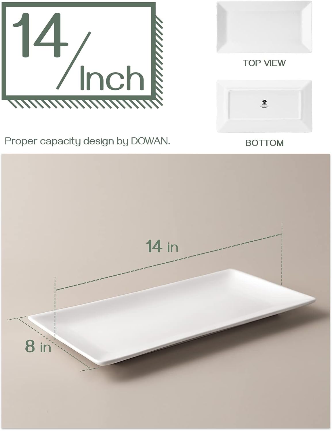14" Serving Trays, Serving Platters, Ceramic Serving Platters and Trays, Rectangle Plates, Set of 3