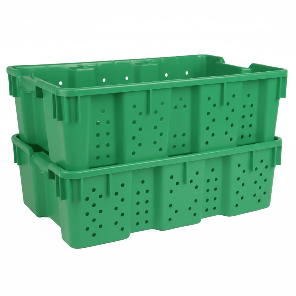 Hudson Exchange 24 x 16 x 7.3" (4 Pack, 7.5 Gallon) Agricultural Nest and Stack Vented Crate Handled Storage