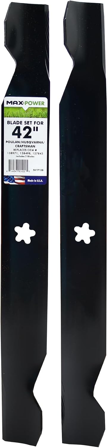 MaxPower 561713B 2-Blade Set for 42" Cut Poulan/Husqvarna/Craftsman Replaces 138498, 138971, 127843, 532138971, 532127843, 532138498, CMXGZAM110136