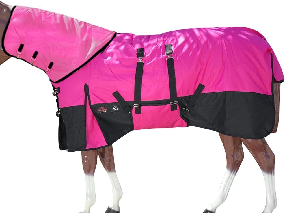 Horse Turnout Blanket 1200D Pink Black 80In Winter Neck
