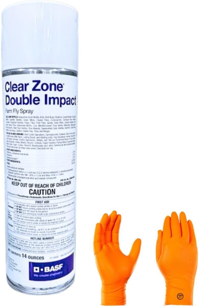 Clear Zone Double Impact Farm Fly Spray - Powerful & Long-Lasting Insect Control with Premium USA Supply Gloves for