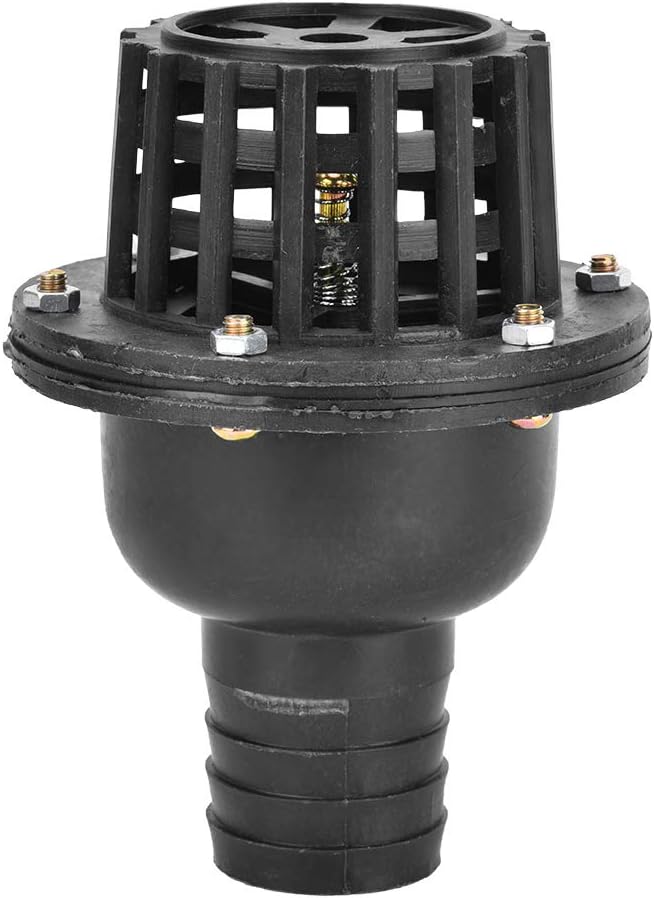 Pump Foot Check Valve, Durable Backflow Prevention with Large Capacity Mesh Strainer for Agricultural Irrigation Industrial Use Stainless Steel Black 1.5in 1Pc