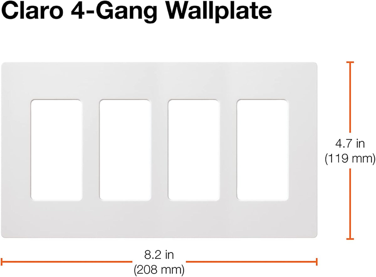 Lutron Claro Light Switch Cover Plate, 4 Gang Wallplate, Gloss