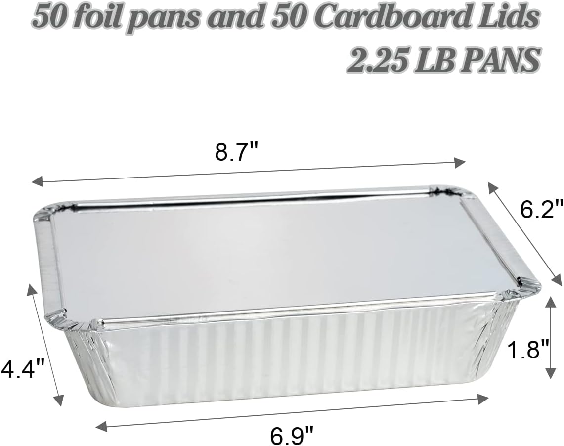 50 Pack Aluminum Pans with Lids(8.5"×6") - 2.25lb