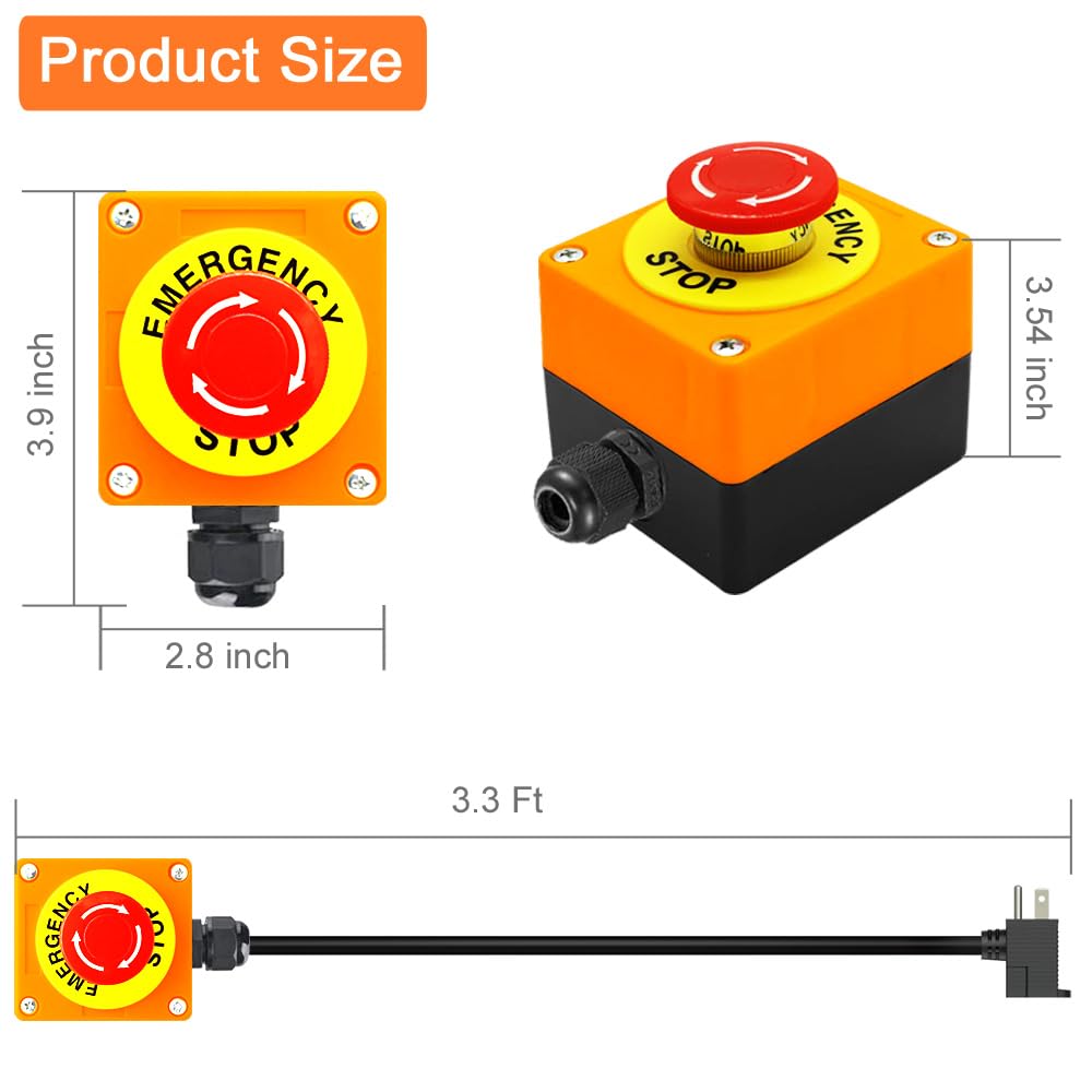 Inline Power Emergency Stop Push Button Switch Piggyback Plug Cable