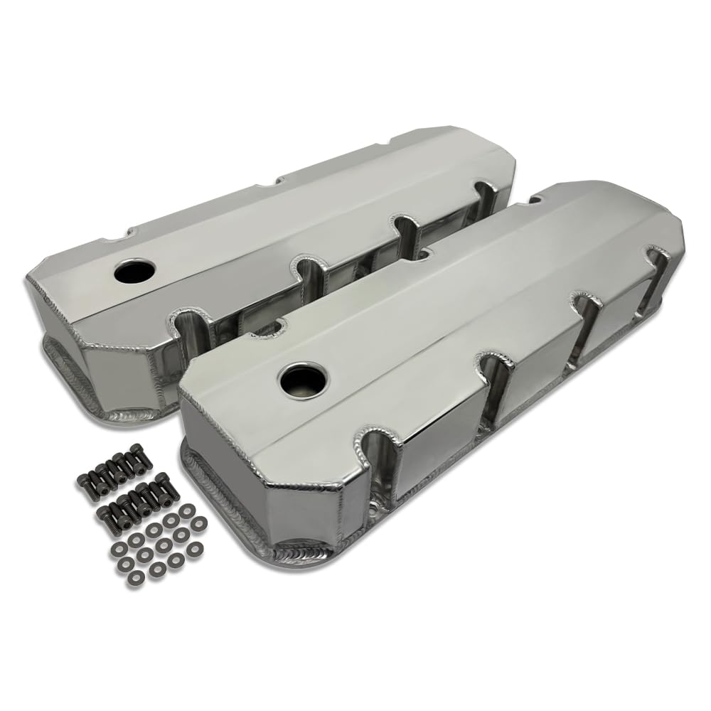 Aflle Racing Polished Aluminum Tall Valve Covers w/Hole Fit Chevy BBC