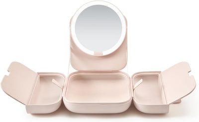 Travel Makeup Bag with 5 Level Brightness&3 Color LED Mirror, M2 Pink