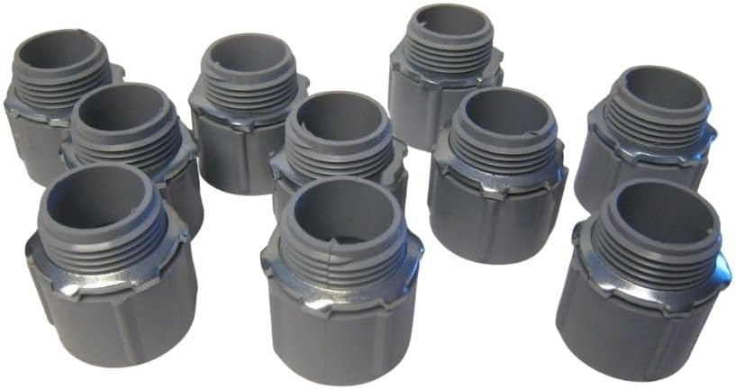 3/4 Inch PVC Male Terminal Adapter with Lock Nut Pack of 10 Threaded Conduit Fittings