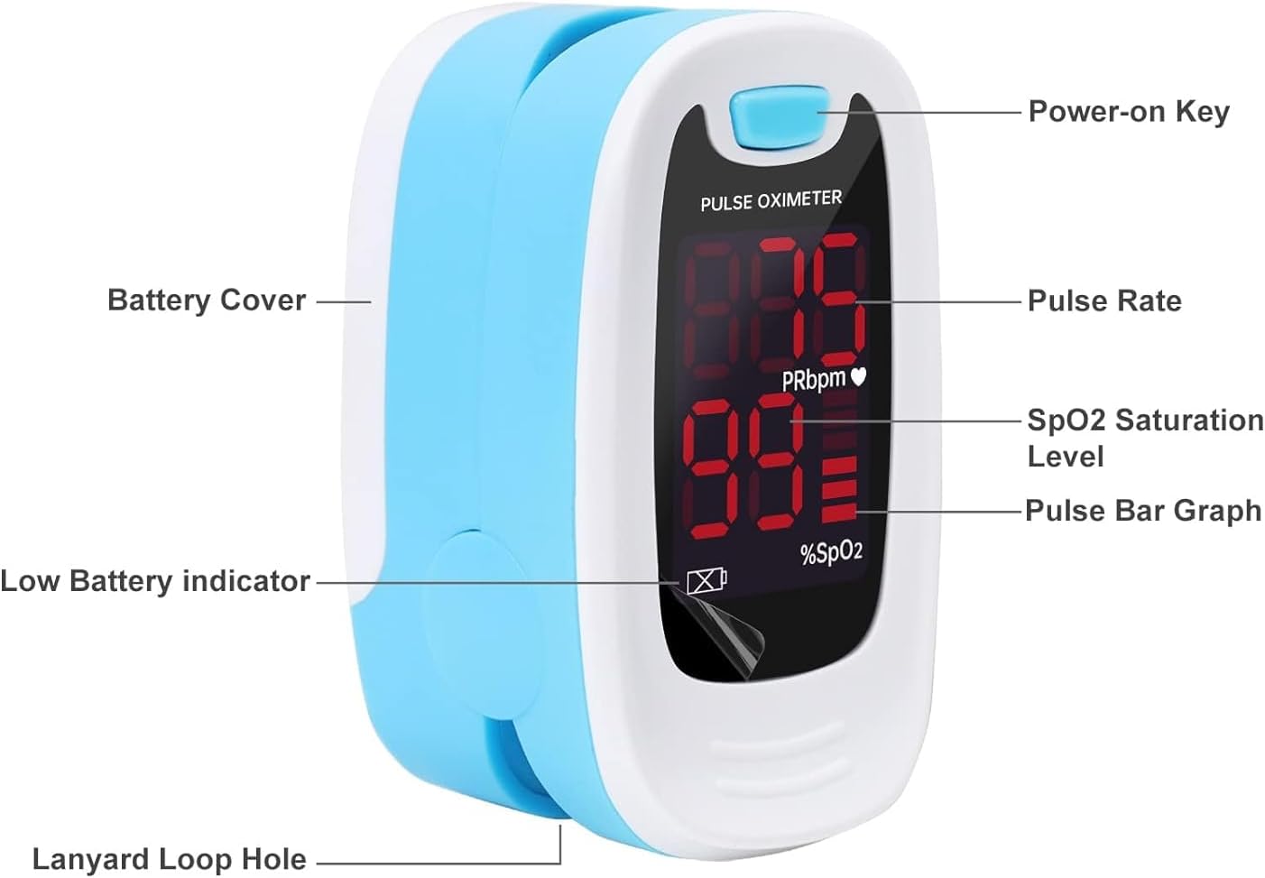 LED CMS50M Pulse Oximeter,SpO2 and PR Value Waveform Blood Oxygen, Neck/Wrist Cord