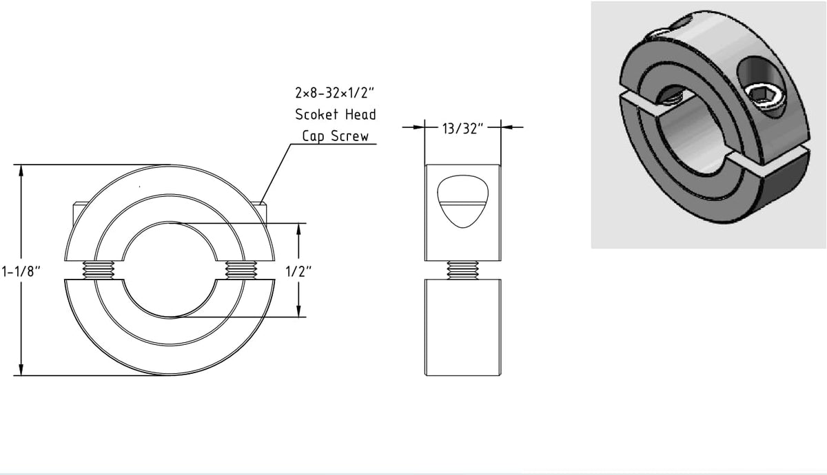 1/2" Bore Double Split Clamp-On Shaft Collars with Set Screw of 4-packed