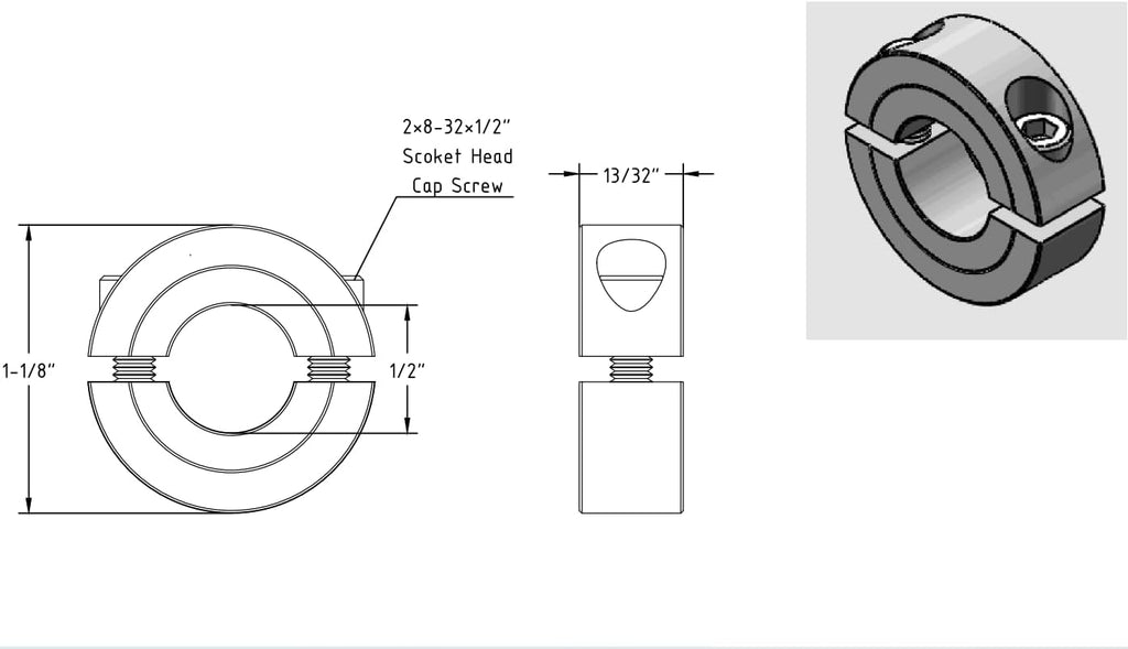 Double Split Clamp-On Shaft Collars of Carbon Steel 1/2" Bore Set Screw, 2-piece