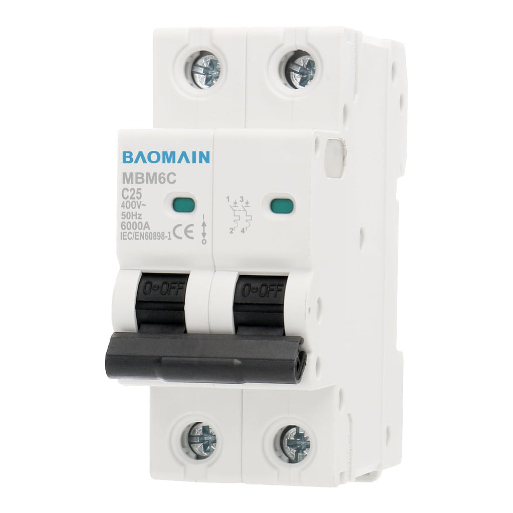 BAOMAIN 25A 2P C25 400VAC Circuit Breaker for Home/Business Load Centers