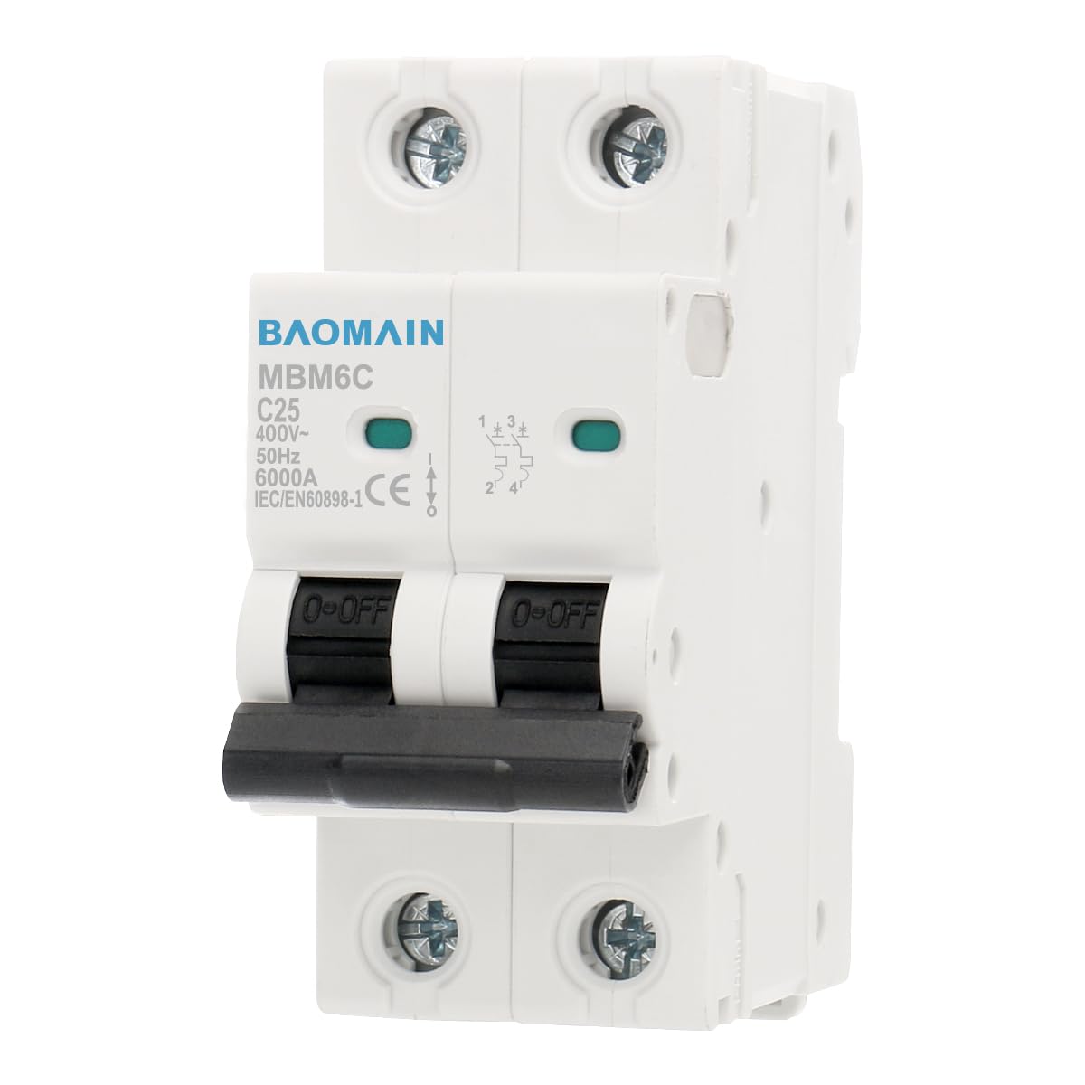 BAOMAIN 25A 2P C25 400VAC Circuit Breaker for Home/Business Load Centers