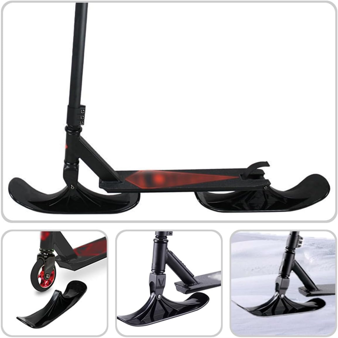 Snow Scooter Ski Sled Attachment 2-in-1 Outdoor Snowboard Balance Bike Sledding Gear with 2 Wheels for Winter Sports