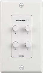 STUDIOFINIX in-Wall 4-Zone A/B/C/D Speaker Selector Switch, 120W Peak Power Per Channel Speaker Controller Box, Controls 4 Pairs of Speakers, Fits Standard Single-Gang Wall Box for Whole-Home Stereo